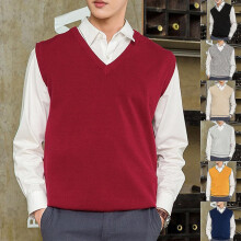 (Navy Blue, S) Sleeveless Loose Warm Sweater Vest Men V-neck Pullover Waistcoat
