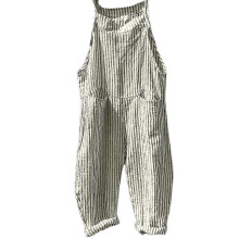 (Green, 3XL) Women's Striped Dungarees Overalls Playsuit Trousers Casual Jumpsuit Bottoms With Pockets