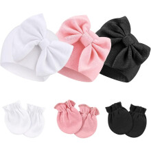 (style6) Newborn Baby Hats Mittens Set Hospital Hat Beanie Infant Bow Hats Baby Cotton