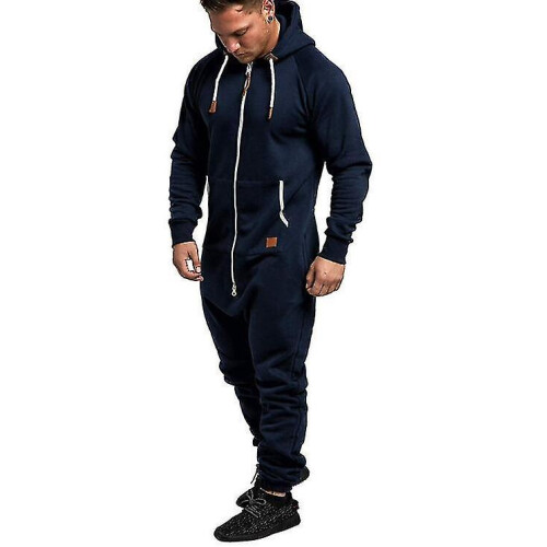 (navy blue, S) Men's Hooded Jumpsuits Tracksuit 1