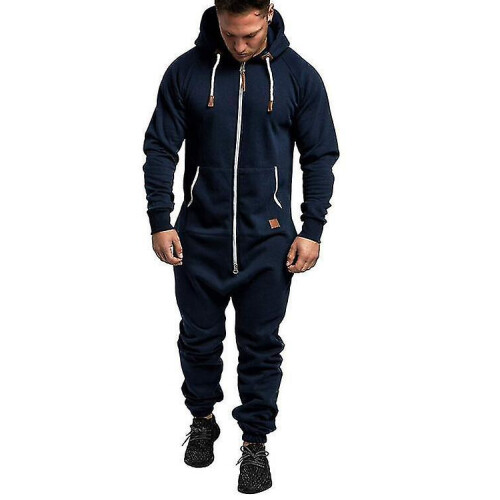(navy blue, S) Men's Hooded Jumpsuits Tracksuit
