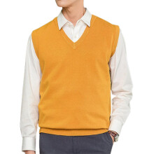 (Yellow, M) Sleeveless Loose Warm Sweater Vest Men V-neck Pullover Waistcoat