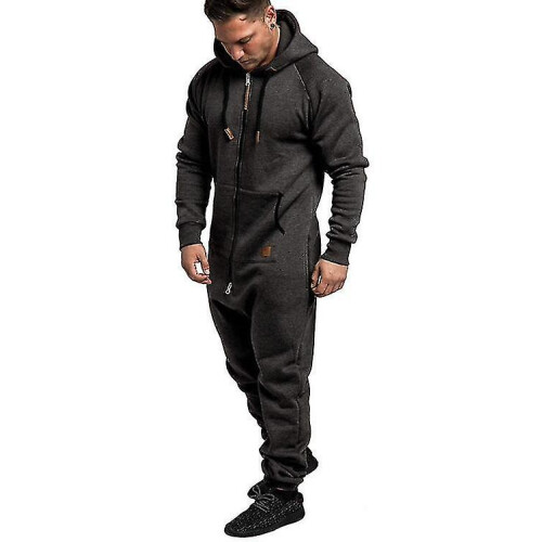 (grey, XL) Men's Hooded Jumpsuits Tracksuit 1