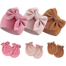 (style7) Newborn Baby Hats Mittens Set Hospital Hat Beanie Infant Bow Hats Baby Cotton