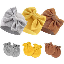 (style10) Newborn Baby Hats Mittens Set Hospital Hat Beanie Infant Bow Hats Baby Cotton