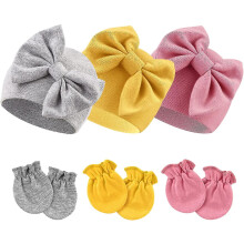 (style1) Newborn Baby Hats Mittens Set Hospital Hat Beanie Infant Bow Hats Baby Cotton