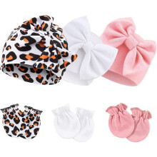 (style5) Newborn Baby Hats Mittens Set Hospital Hat Beanie Infant Bow Hats Baby Cotton