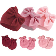 (style3) Newborn Baby Hats Mittens Set Hospital Hat Beanie Infant Bow Hats Baby Cotton
