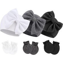 (style9) Newborn Baby Hats Mittens Set Hospital Hat Beanie Infant Bow Hats Baby Cotton