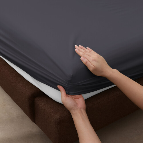 (Double, Charcoal) 25cm Deep Brushed Microfiber Fitted Bed Sheet- 200TC Elastic Stretchable Hotel Quality Durable Fitted Sheets 2