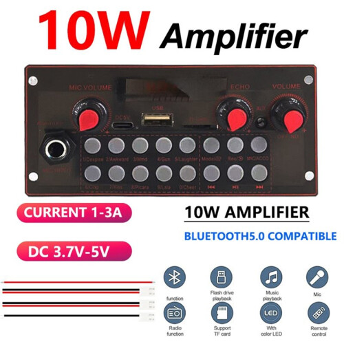 10W  Amplifier Board MP3 Audio Decoder Board 3.7V-24V Audio Power Module with USB/TF/FM for DIY Home Speaker 2