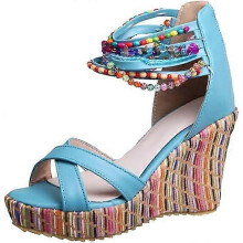 (35,COLOR 4)Women's Wedge Sandals with Pearls Across The Top