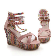 (39,COLOR 3)Women's Wedge Sandals with Pearls Across The Top