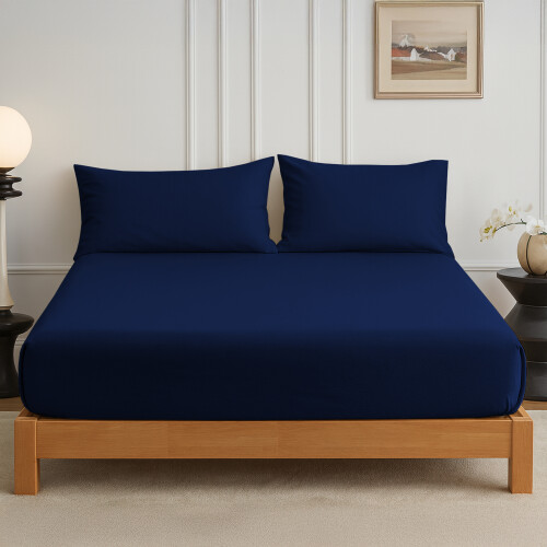 (Single, Navy Blue) 25cm Deep Brushed Microfiber Fitted Bed Sheet- 200TC Elastic Stretchable Hotel Quality Durable Fitted Sheets 1