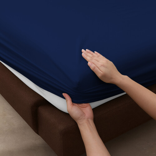 (Single, Navy Blue) 25cm Deep Brushed Microfiber Fitted Bed Sheet- 200TC Elastic Stretchable Hotel Quality Durable Fitted Sheets 2