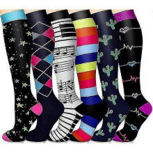 (S M, Style 06) Compression Socks For Women & Men Circulation 6 Pairs For Athletic Running Cycling