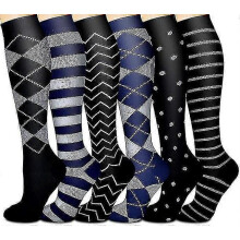 (S M, Style 04) Compression Socks For Women & Men Circulation 6 Pairs For Athletic Running Cycling