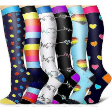 (L XL, Style 05) Compression Socks For Women & Men Circulation 6 Pairs For Athletic Running Cycling
