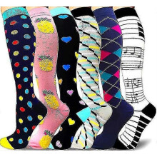 (S M, Style 08) Compression Socks For Women & Men Circulation 6 Pairs For Athletic Running Cycling
