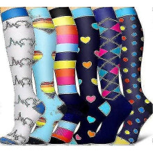 (S M, Style 09) Compression Socks For Women & Men Circulation 6 Pairs For Athletic Running Cycling