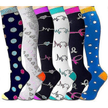 (S M, Style 07) Compression Socks For Women & Men Circulation 6 Pairs For Athletic Running Cycling