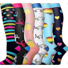 (L XL, Style 10) Compression Socks For Women & Men Circulation 6 Pairs For Athletic Running Cycling