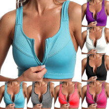 (Blue, Large) Zip Front Sports Bra - High Impact Sports Bras compatible with Women Plus Size Workout Fitness Running Underwear S-5xl_fs