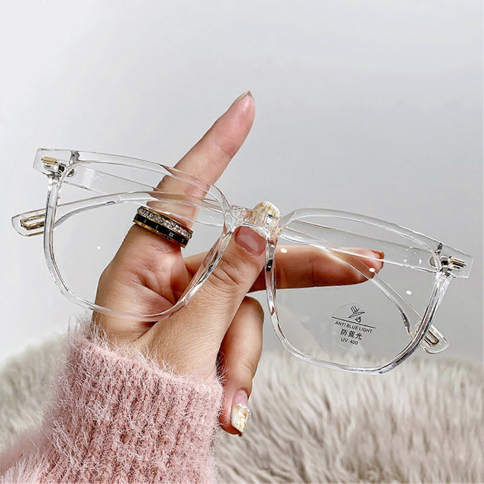 (Transparent Frame) TR90 Large Frame Ins Glasses Vision Care Anti Glare Gaming Glasses compatible with PC Laptop Gamer
