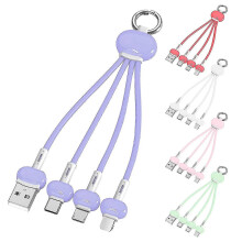 (Red) 3 In 1 Usb Charger Cable With Keychain Universal Portable Fast Char Ging Cable Multi-color Optional