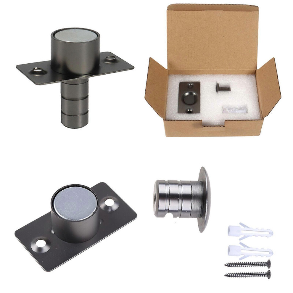 (Short) Ultra Thin Invisible Stainless Steel Black Door Stop Magnetic Floor Mount Hidden Automatic Suction Door Stopper Holder 3321470165738