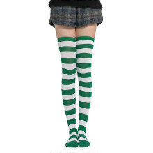 (Green - White, Wide Stripe) Sweet Women Stripe Thigh Stretch Long Cosplay Socks