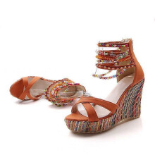 (35,COLOR 2)Women's Wedge Sandals with Pearls Across The Top