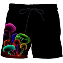 (CBDK-2668, L) Summer Men Women colorful mushrooms Pants 3D Print Fashion Beach Shorts black swimming sports casual shorts