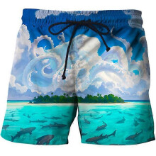 (CBDK-2673, XXL) Summer Men Women colorful mushrooms Pants 3D Print Fashion Beach Shorts black swimming sports casual shorts