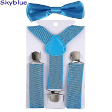(Sky Blue) Kids Suspenders With Bowtie, Set, Braces, Adjustable Wedding Ties Accessory Niuniu