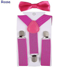 (Rose Red-202997806) Kids Suspenders With Bowtie, Set, Braces, Adjustable Wedding Ties Accessory Niuniu