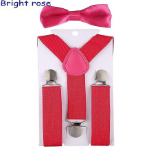 (Rose Red-10) Kids Suspenders With Bowtie, Set, Braces, Adjustable Wedding Ties Accessory Niuniu