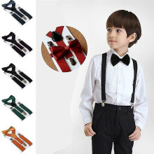 (Dark Purple) Kids Suspenders With Bowtie, Set, Braces, Adjustable Wedding Ties Accessory Niuniu