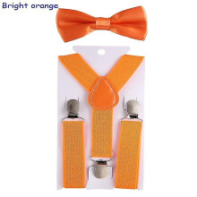 (Orange) Kids Suspenders With Bowtie, Set, Braces, Adjustable Wedding Ties Accessory Niuniu