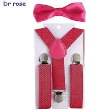 (Dark Rose Red) Kids Suspenders With Bowtie, Set, Braces, Adjustable Wedding Ties Accessory Niuniu