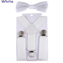 (White) Kids Suspenders With Bowtie, Set, Braces, Adjustable Wedding Ties Accessory Niuniu