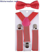 (Waterlemon Red) Kids Suspenders With Bowtie, Set, Braces, Adjustable Wedding Ties Accessory Niuniu