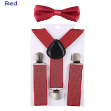 (Red) Kids Suspenders With Bowtie, Set, Braces, Adjustable Wedding Ties Accessory Niuniu