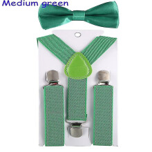 (Light Green) Kids Suspenders With Bowtie, Set, Braces, Adjustable Wedding Ties Accessory Niuniu