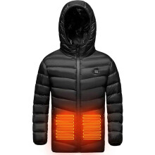 (Black, 8-9 Years) Kids Heated Jacket with Hood Boys Girls Winter Hooded Heated Coats USB Charging Waterproof Windproof Heated Vest