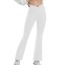 (White, S) Ladies Yoga Pants Solid Color Flared Leg Workout Pant Regular High Waist Leggings