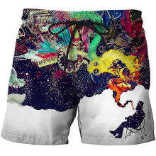 (CBDK-2677, XL) Summer Men Women colorful mushrooms Pants 3D Print Fashion Beach Shorts black swimming sports casual shorts