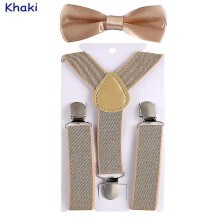 (Khaki) Kids Suspenders With Bowtie, Set, Braces, Adjustable Wedding Ties Accessory Niuniu