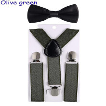 (Olive) Kids Suspenders With Bowtie, Set, Braces, Adjustable Wedding Ties Accessory Niuniu