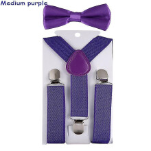 (Dark Purple 2) Kids Suspenders With Bowtie, Set, Braces, Adjustable Wedding Ties Accessory Niuniu